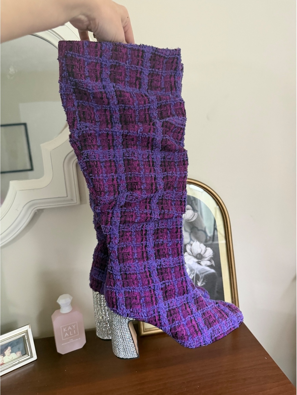 Betsey Johnson Purple Plaid Boots | Size 8